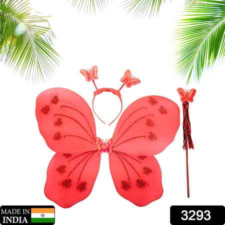 3293 Baby Girls Fairy Nylon Butterfly Wings Costume Butterfly Fairy Angel Wing Wand And Hairband Multi- Color For Party (1pc) - Zidbik