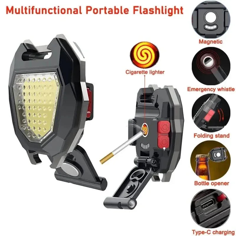 4543 Portable Triangular Shaped Emergency Camping Flashlight With Cigarette Lighter Lumens Rechargeable Waterproof Portable Led Light Camping Keychain 6lighting Modes With Strong Magnet 3 Color Lighting For Travel Camping Walking - Zidbik