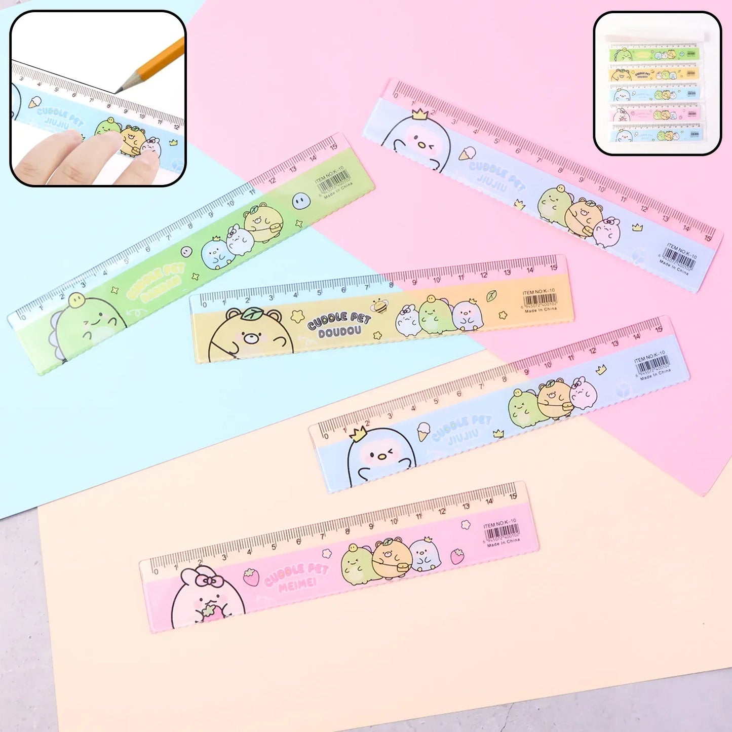 Premium Cute Cartoon Plastic Ruler Set For Kids (5 Pc) - Zidbik