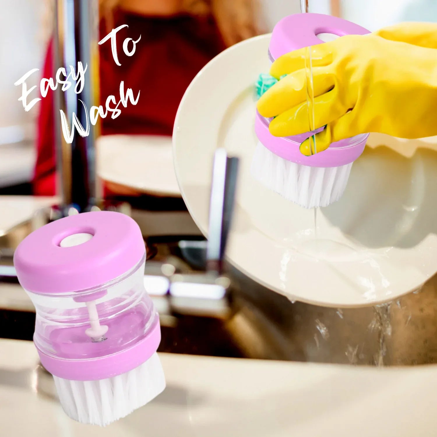 159 Plastic Wash Basin Brush Cleaner With Liquid Soap Dispenser (Multicolour) - Zidbik