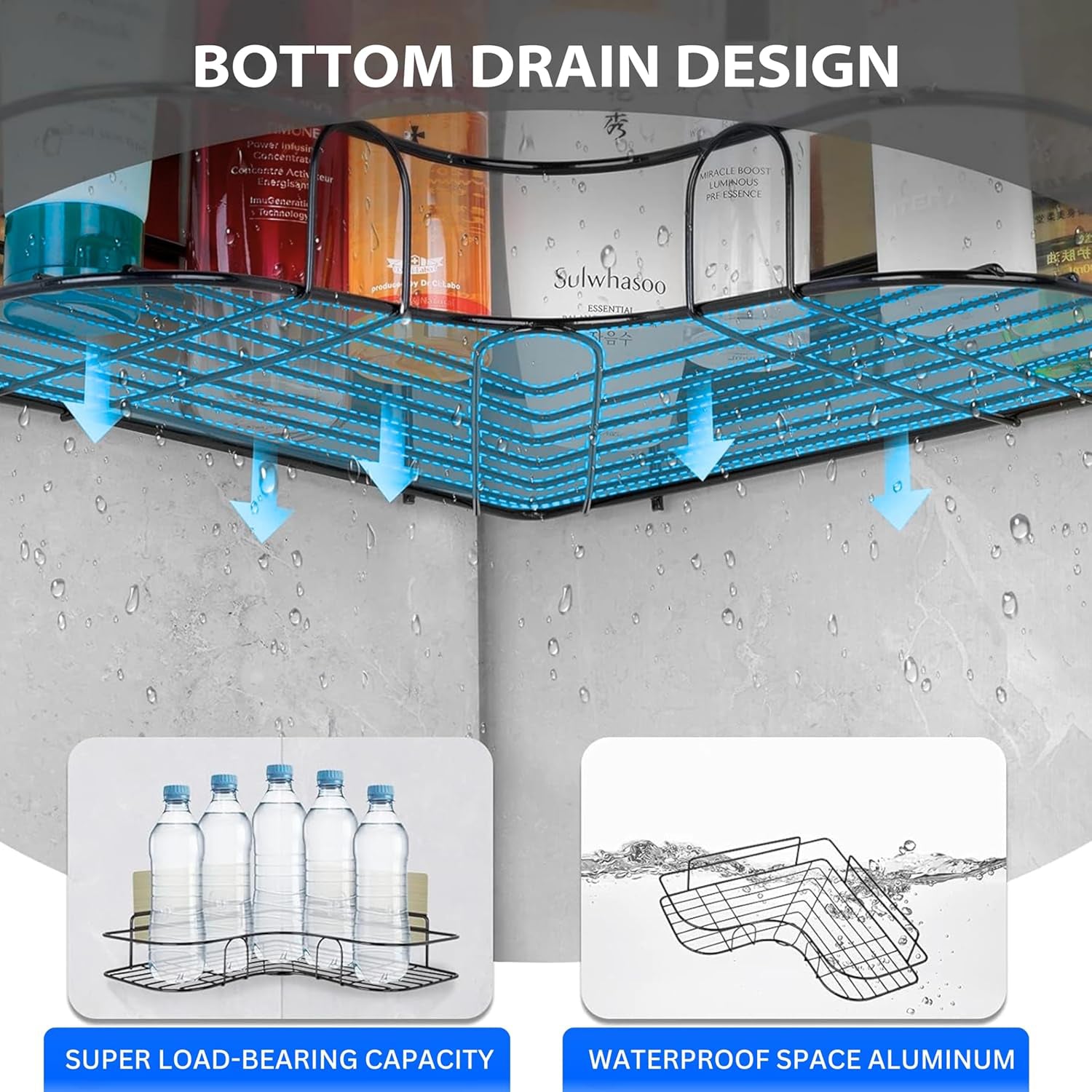 Metal Shower Shelf Shower Shelf Without Drilling (2 Pc) - Zidbik