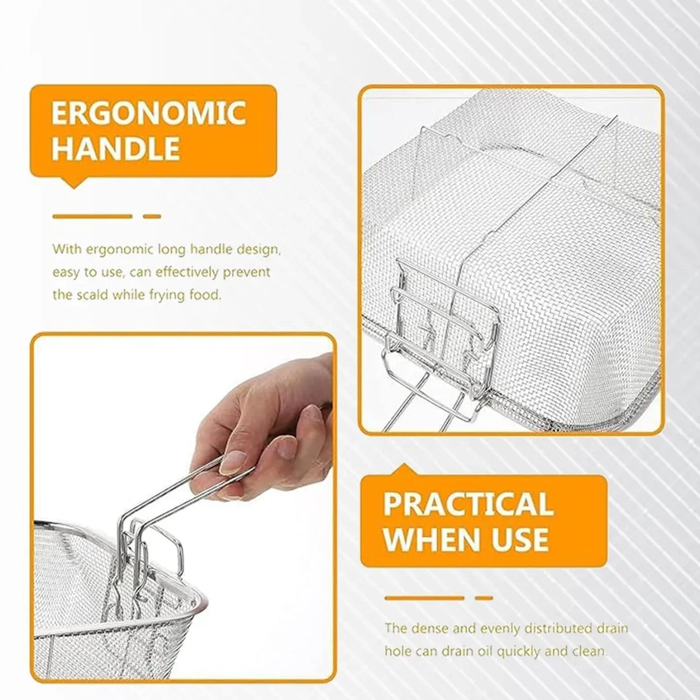 Stainless Steel Deep Fryer Basket With Long Handle (1 Pc) - Zidbik