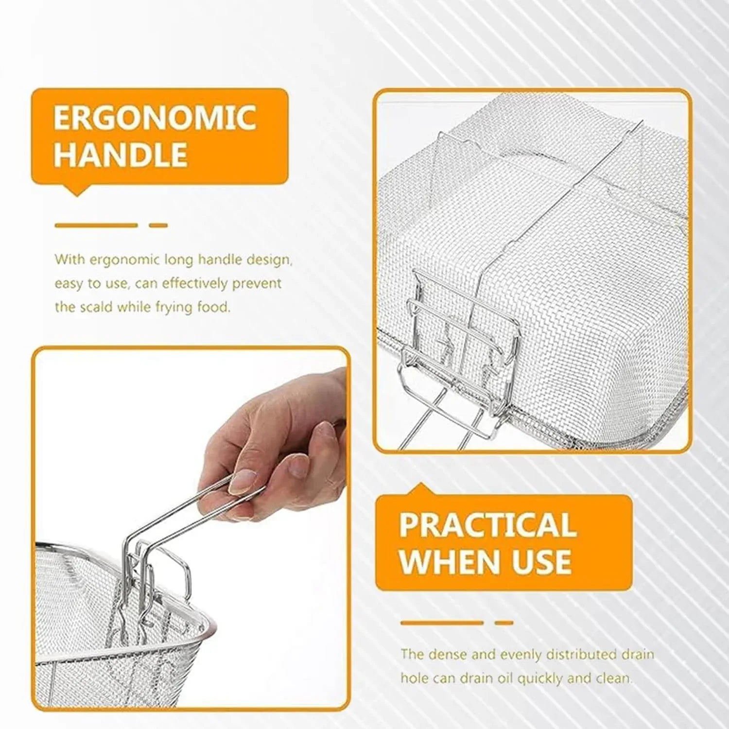 Stainless Steel Deep Fryer Basket With Long Handle (1 Pc) - Zidbik