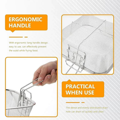 Stainless Steel Deep Fryer Basket With Long Handle (1 Pc) - Zidbik