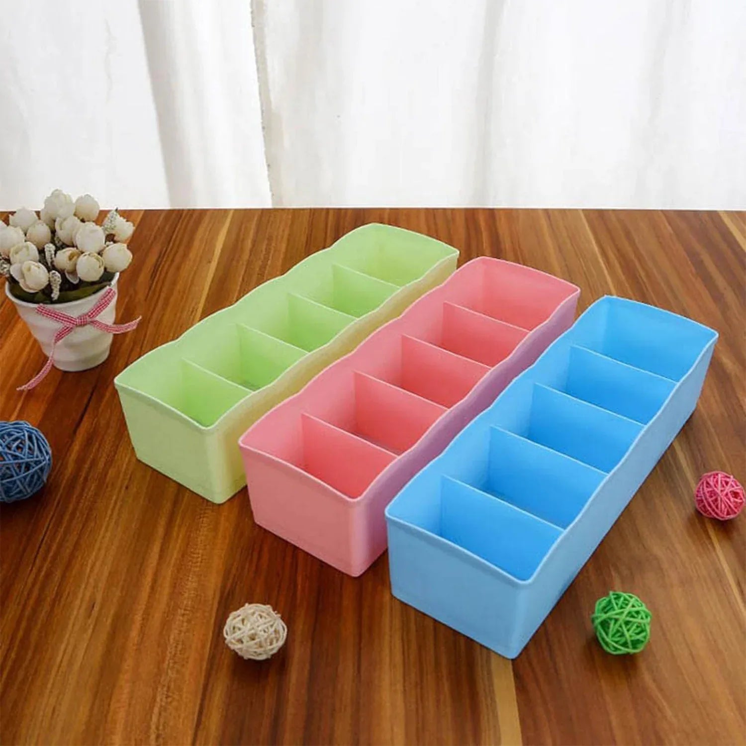 12680 Multi-function Desktop Drawer Storage Box Clothing Organizer 5 Grid Storage Box Underwear Socks Ties Organizer Box (4 Pc Set) - Zidbik