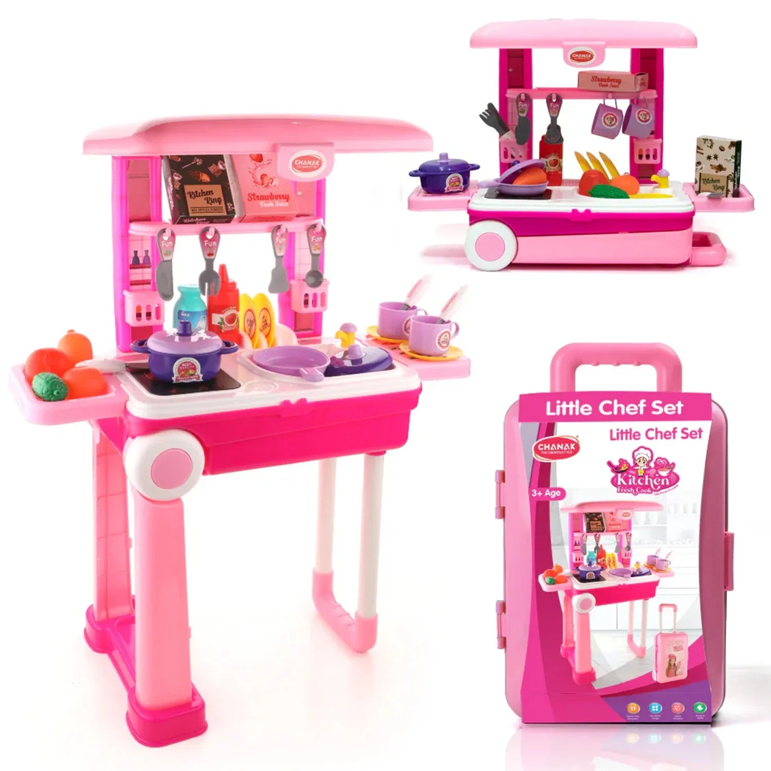 3 In 1 Kitchen Set For Kids Portable Pretend Play Toys For Kids With Suitcase (1 Set) - Zidbik