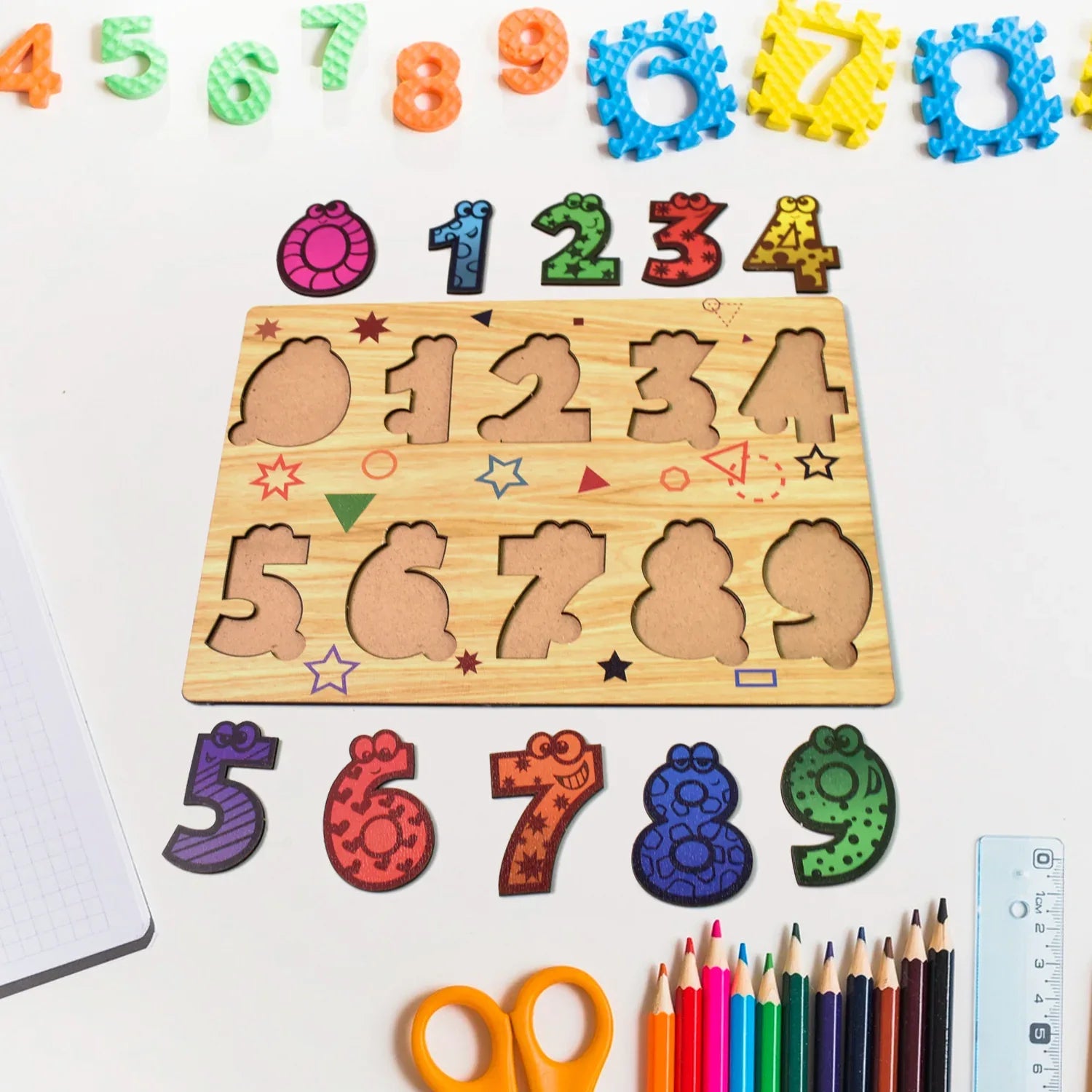 Wooden Number Puzzle Learning Educational Board (1 Set 2820 Cm) - Zidbik