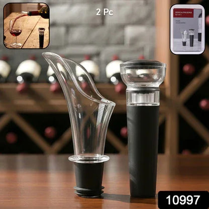 Premium Wine Poorer And Vacuum Bottle Stopper Set (2 Pc) - Zidbik