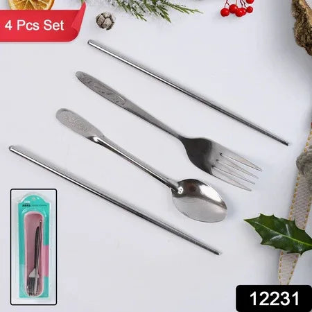 Portable Utensils Travel Camping Cutlery Set 4 Pc With Case - Zidbik