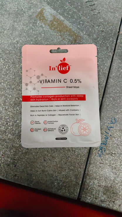Inlief Vitamin C 0.5 Hydrating Brightening Facial Sheet Mask (1 Pc) - Zidbik