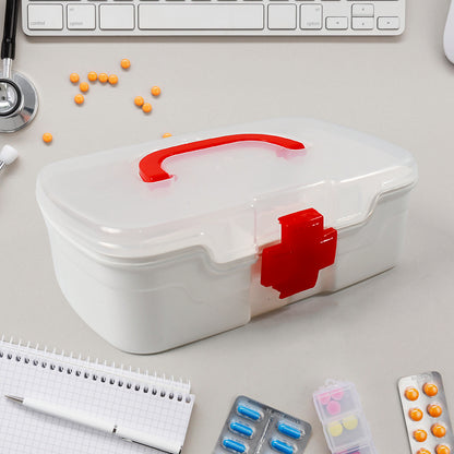 12980 3 Compartment Medical Box 1 Piece Indoor Outdoor Medical Utility Medicine Storage Box Detachable Tray Medical Box Multi Purpose Regular Medicine First Aid Box With Handle Transparent Lid  Color Box - Zidbik