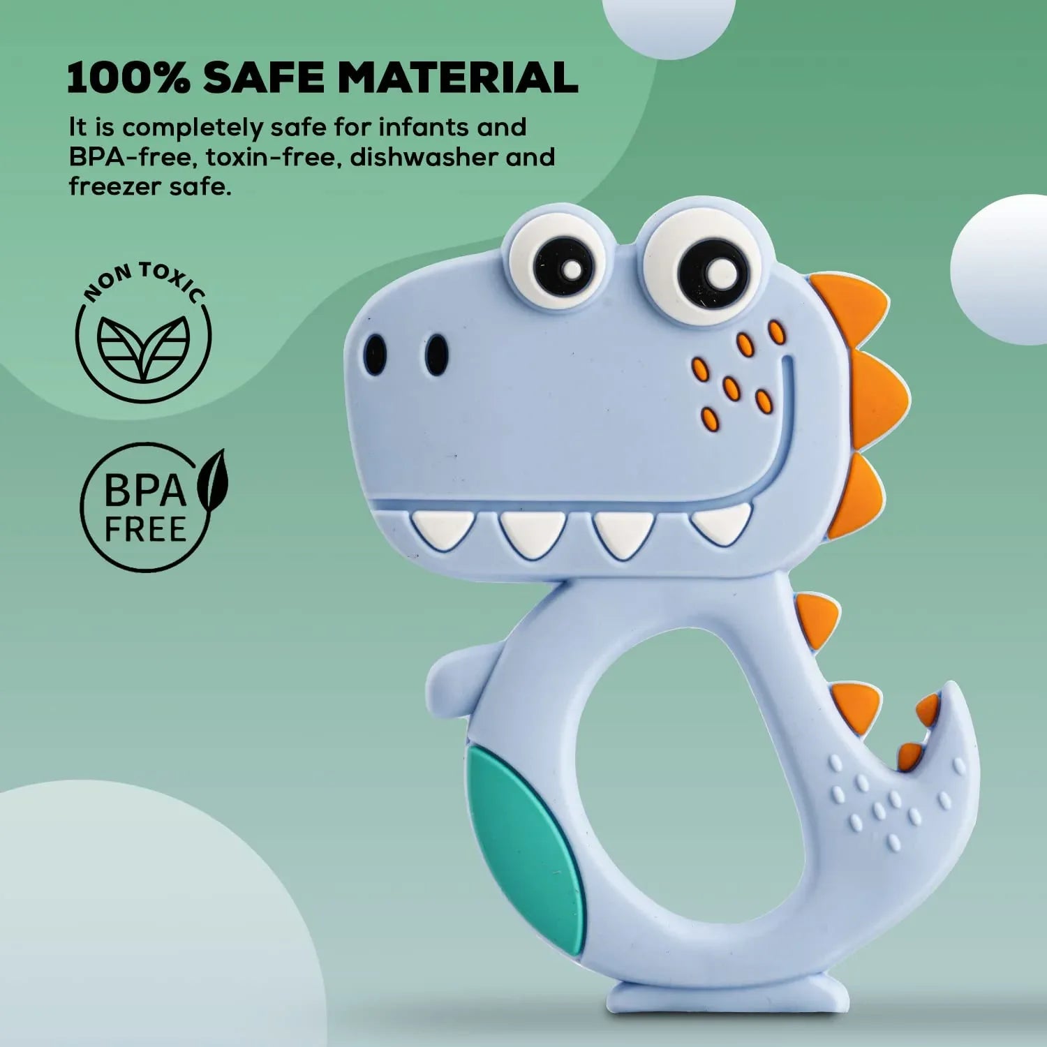 Silicone Dinosaur Teether For Baby (1 Pc Mix Design Color) - Zidbik