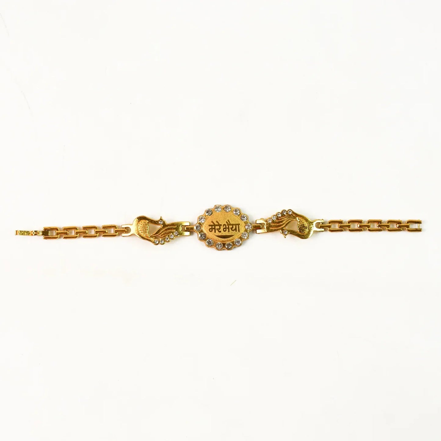 Bracelet With Stone Border Dual Peacock Chain End Rakhi - Zidbik