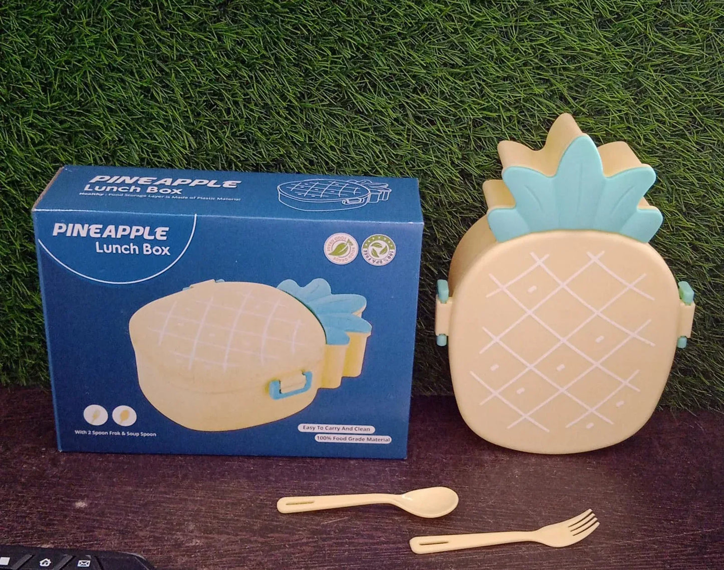 5729 Kids Lunch Box Cute Pineapple Shaped Bento Box With Fork Spoon Snack Candy Container Microwave Portable Office Lunch Box (1 Pc With Spoon Fork Color Box) - Zidbik