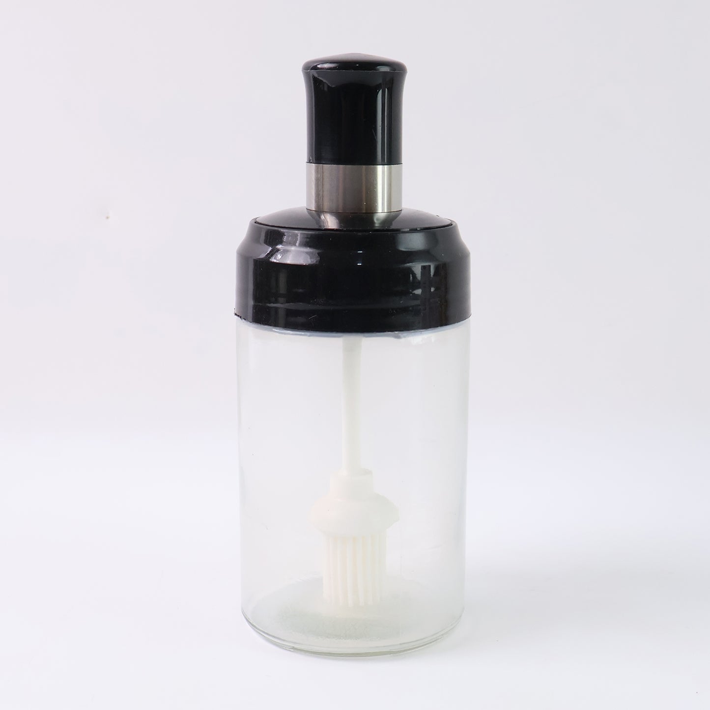 Clear Glass Oil Dispenser Bottle With Integrated Silicone Basting Brush (250ml Approx) - Zidbik