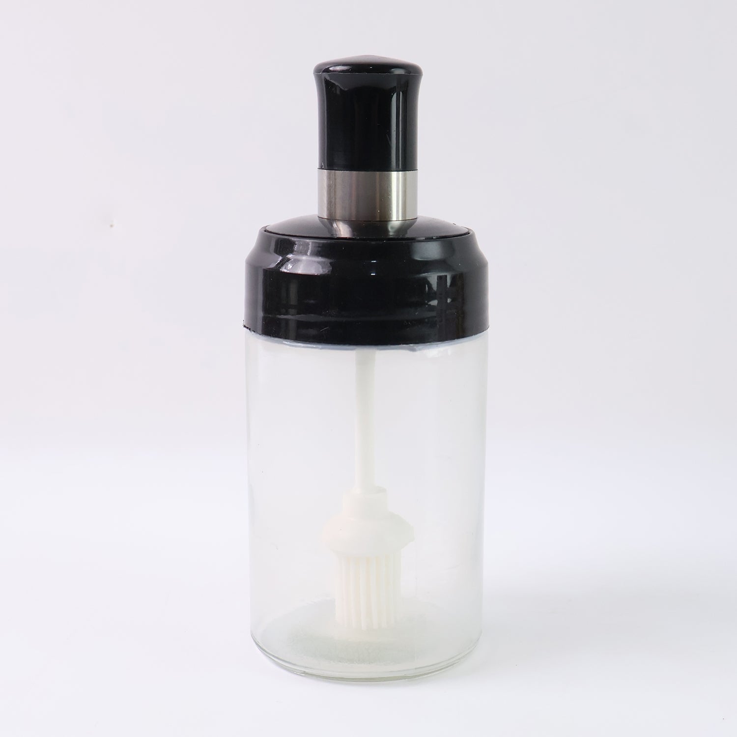 Clear Glass Oil Dispenser Bottle With Integrated Silicone Basting Brush (250ml Approx) - Zidbik