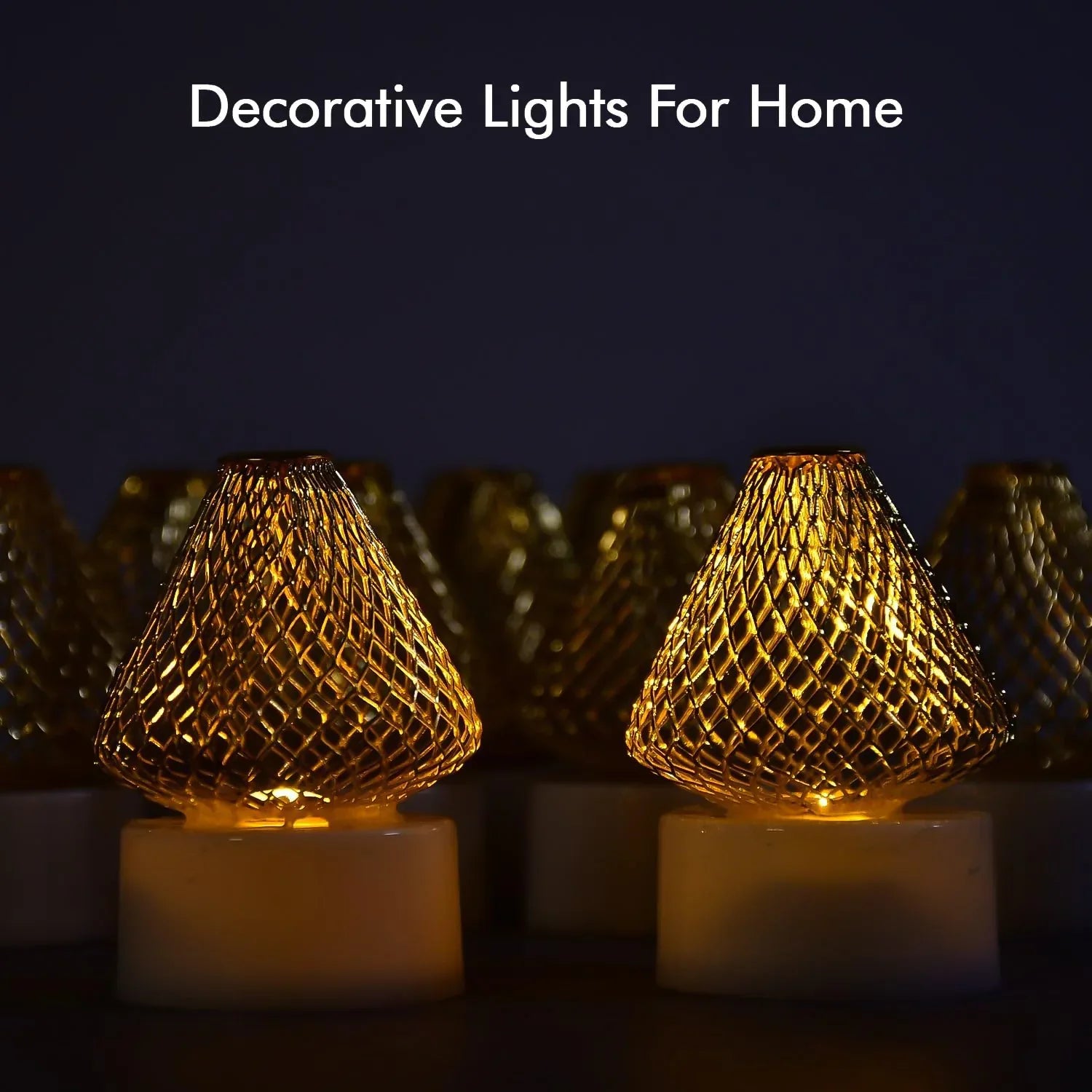 Set Of 12 Decorative Led Flameless Candle Lights With Golden Net Cover - Zidbik