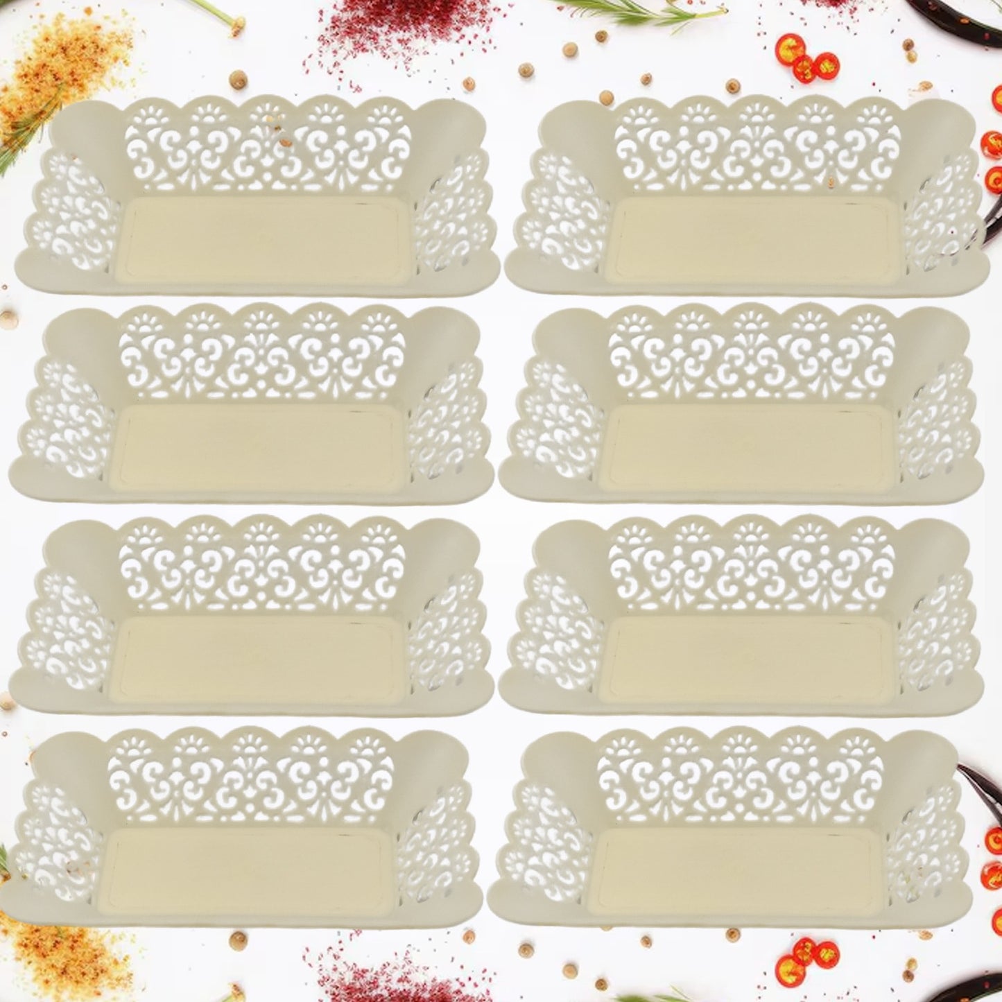 10033 Rectangle Plastic Dinner Plate Snacks  Breakfast Restaurant Serving Trays Home School Coffee Hotel Kitchen Office (8 Pcs Set) - Zidbik