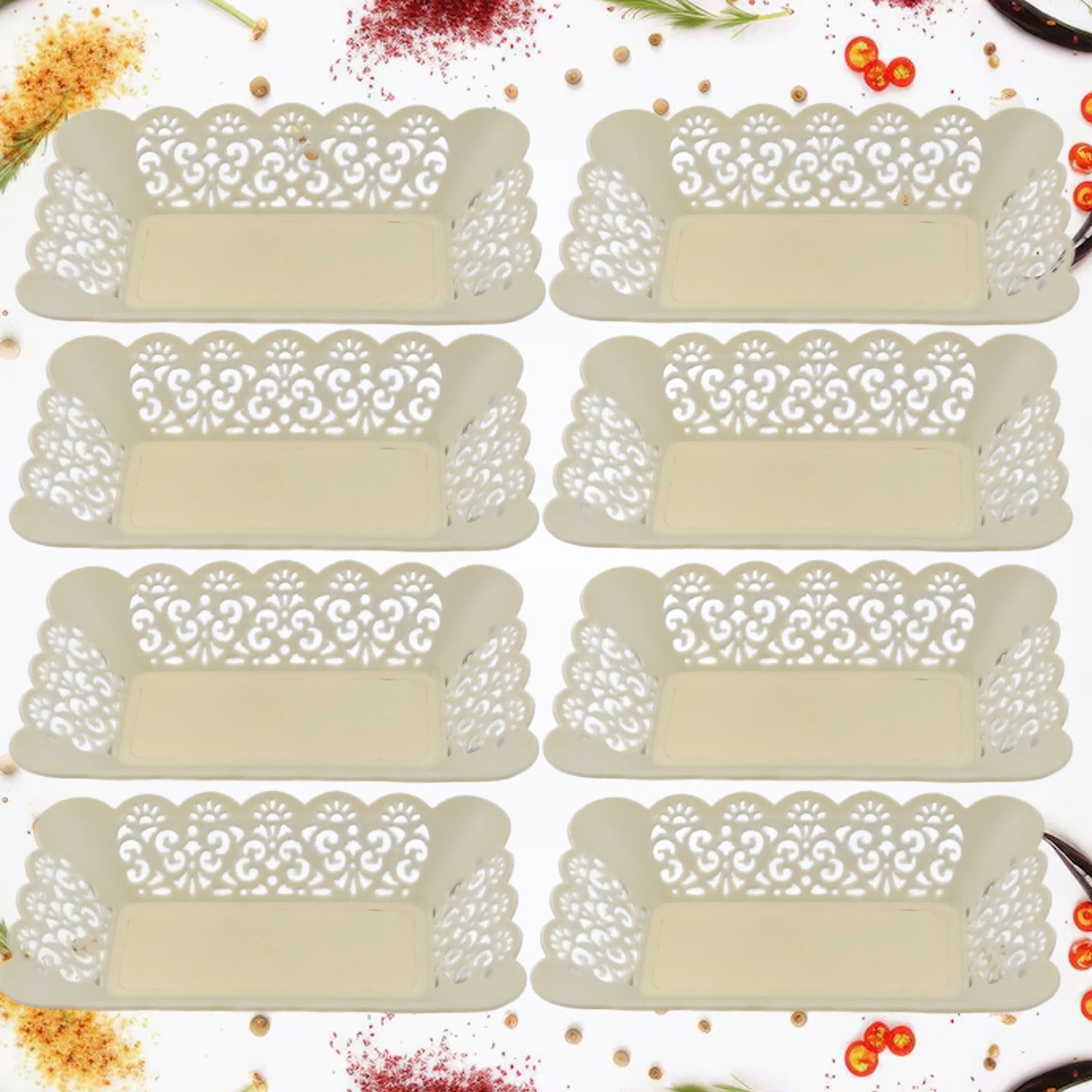 10033 Rectangle Plastic Dinner Plate Snacks  Breakfast Restaurant Serving Trays Home School Coffee Hotel Kitchen Office (8 Pcs Set) - Zidbik