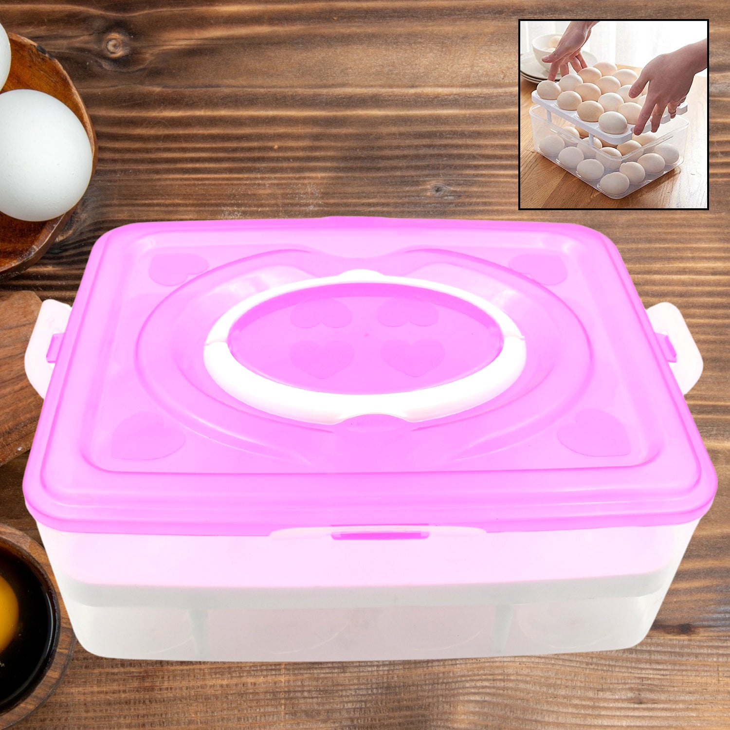 5725 2layer 32 Grid Egg Tray With Lid Egg Carrier Holder For Refrigerator Camping Food Storage Container With Handle (1 Pc ) - Zidbik