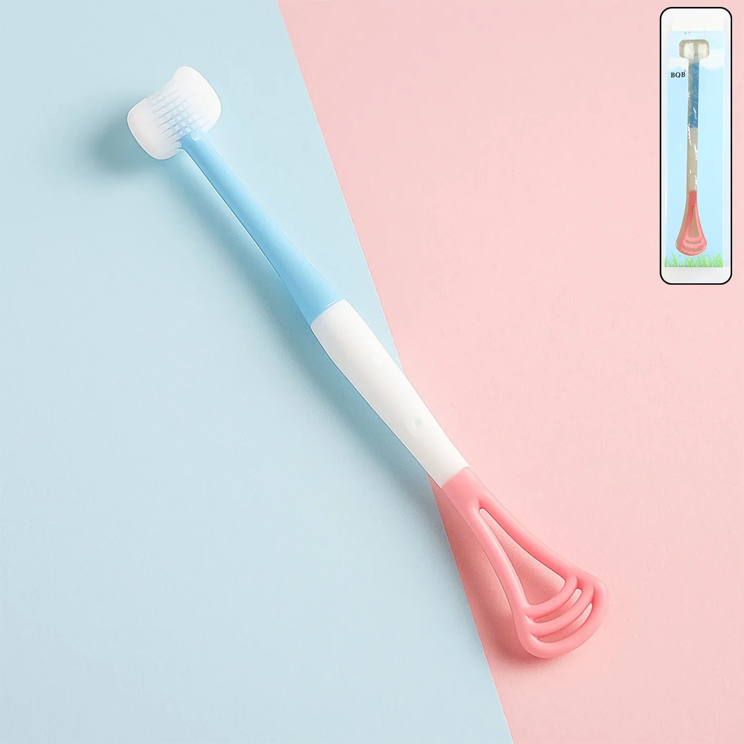 2-in-1 Baby Tongue Cleaner And Oral Massager Stick With Soft Silicone Brush Head - Zidbik