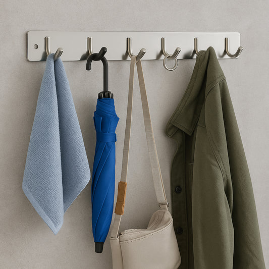Stainless Steel Wall Mounted Coat 6 Hook Rack (32x3  1pc) - Zidbik