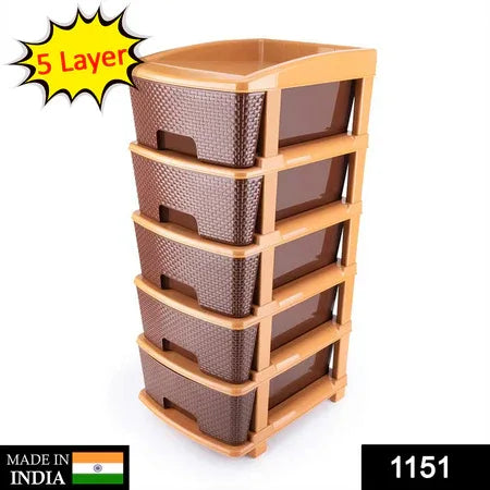 1151 5tier Plastic Modular Drawer System For Multiple Use (Brown Colour) - Zidbik
