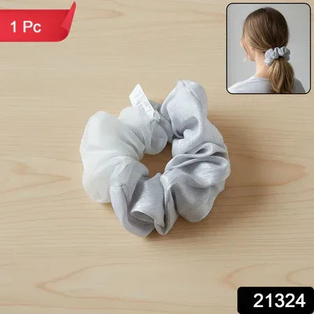 Dual-tone Satin Mesh Fabric Hair Scrunchie (1 Pc) - Zidbik