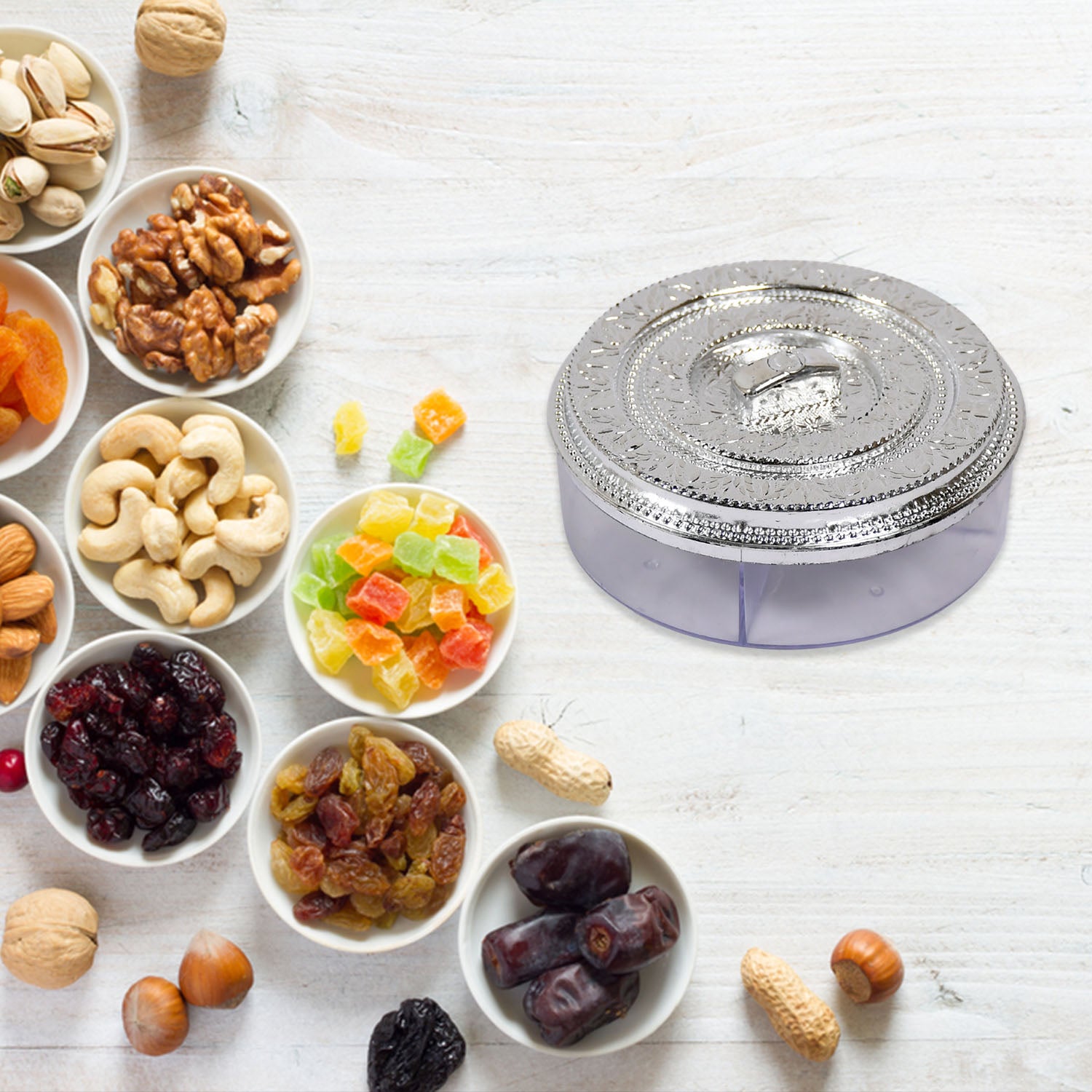 5268 Round Smiley Multi Purpose 4 Compartment Box For Home  Kitchen Use - Zidbik