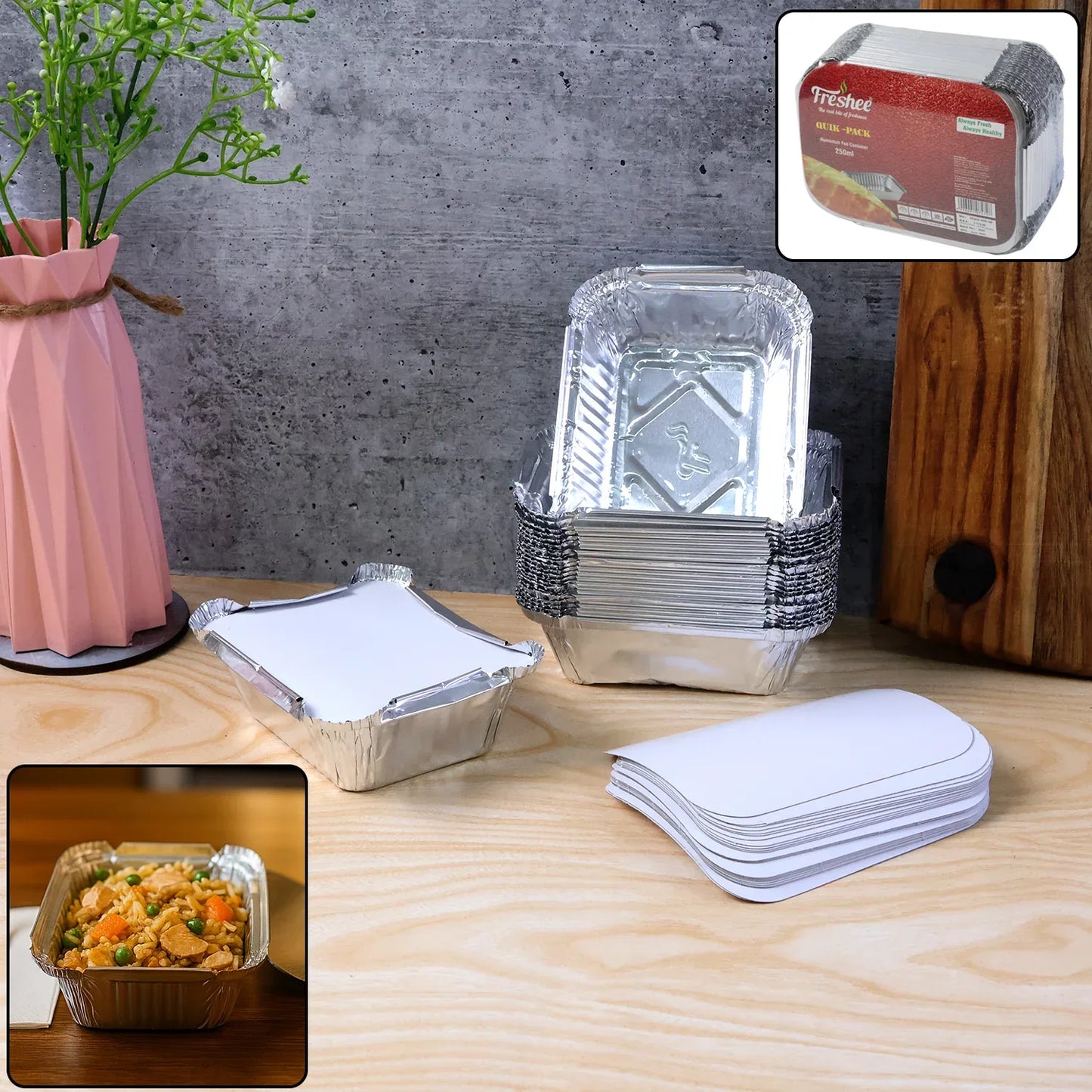 Disposable Aluminium Food Containers With Lids 250 Ml Capacity (Pack Of 25) - Zidbik