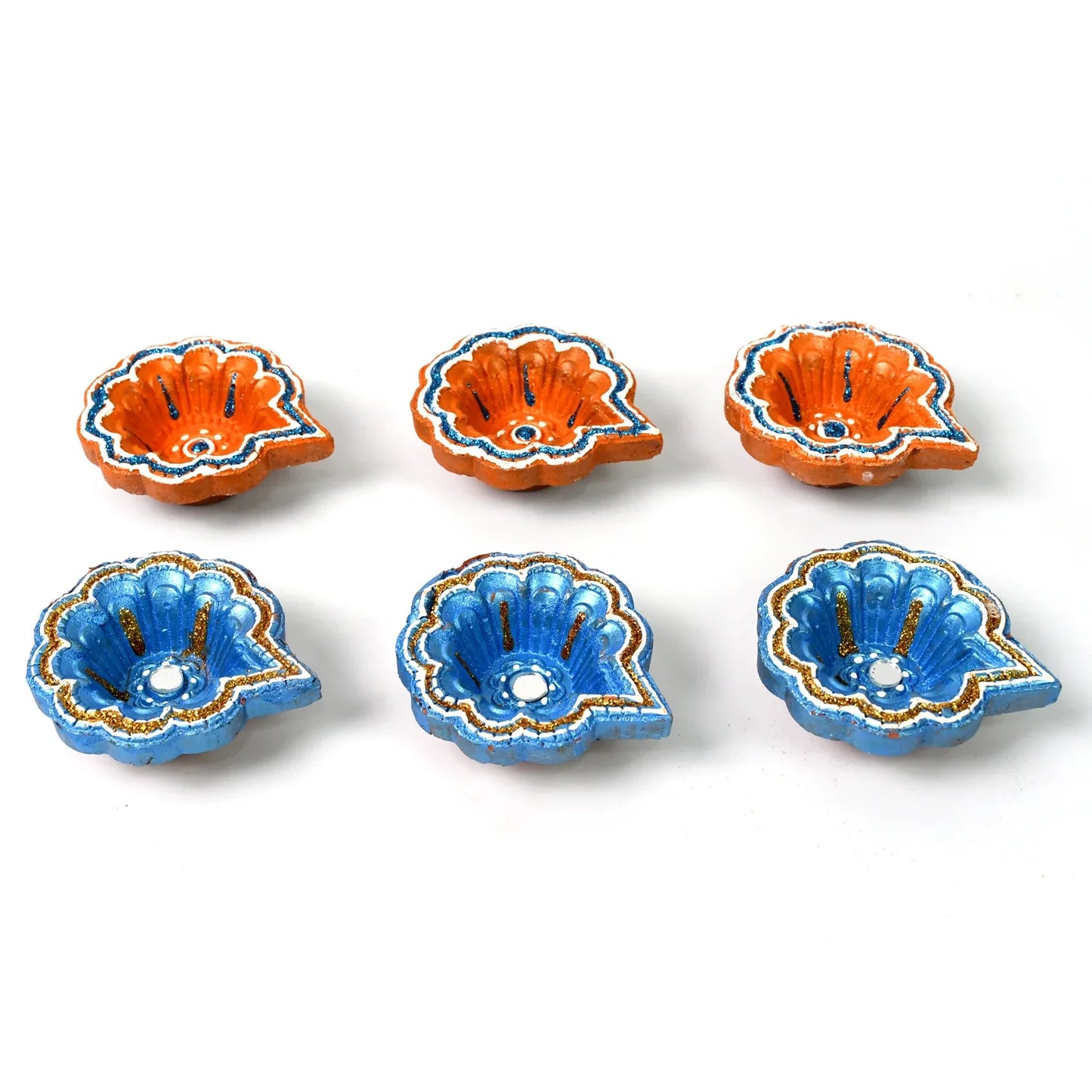 Decorative Hand Painted Clay Puja Diya For Diwali Handmade Diya (6 Pcs Set) - Zidbik