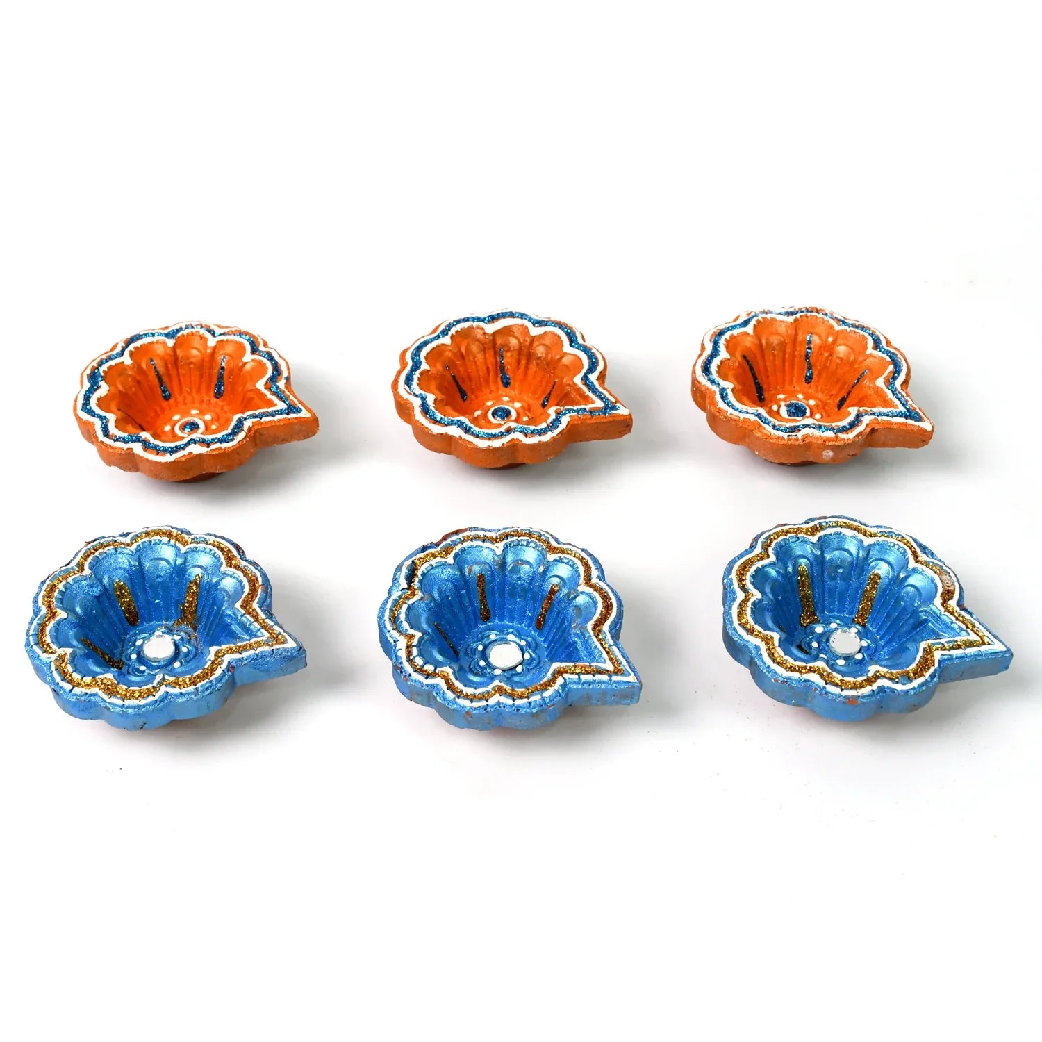 Decorative Hand Painted Clay Puja Diya For Diwali Handmade Diya (6 Pcs Set) - Zidbik