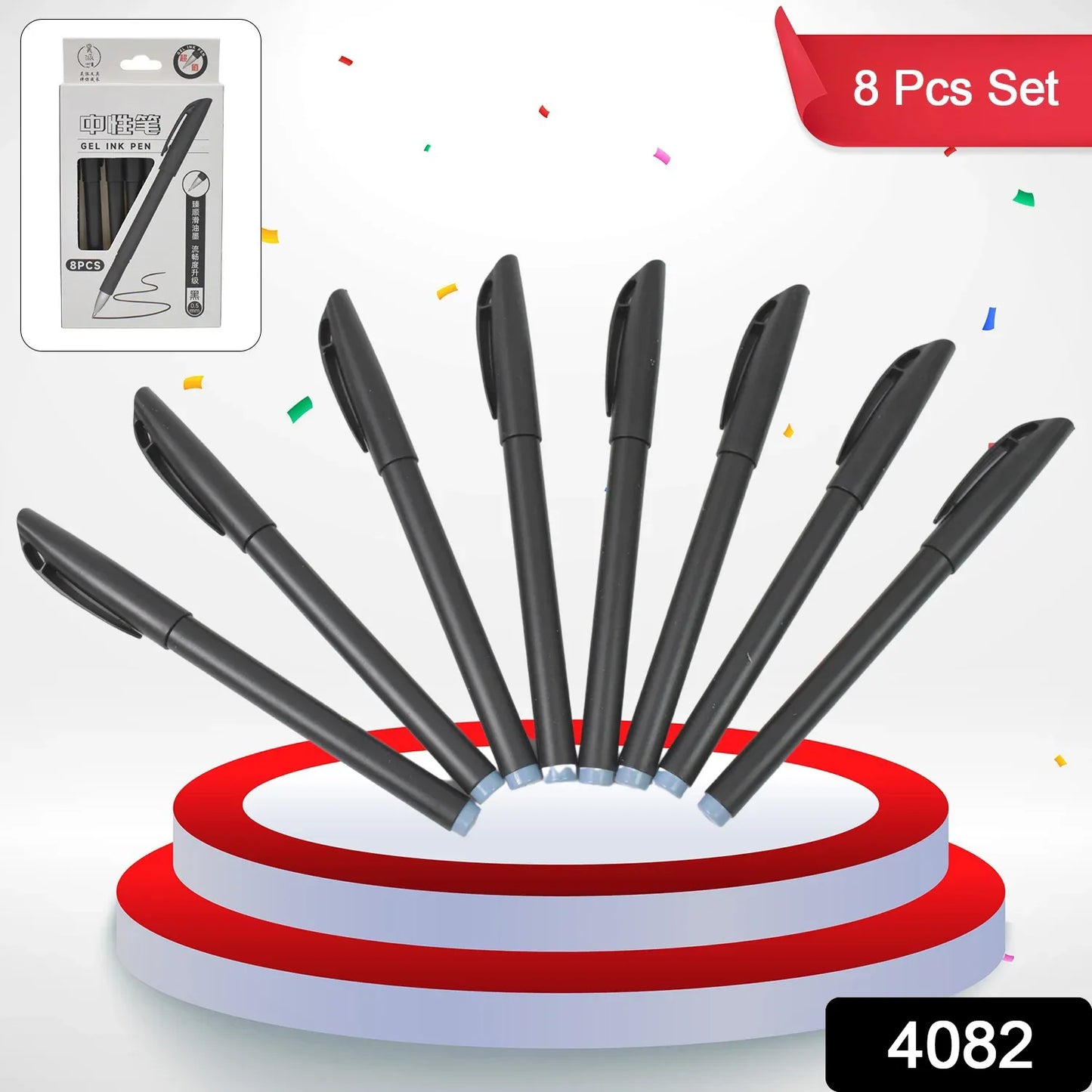 Writing Black Gel Pen For School Stationery Gift For Kids (8 Pcs Set) - Zidbik