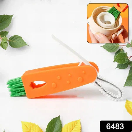 6483 3 In 1 Multifunctional Cleaning Brush Mini Glass Cover Cleaning Brush Bottle Cleaning Brush Set Cup Cleaner Brush Bottle Cap Detail Brush For Bottle Cup Cover Lid Home Kitchen Washing Tool (1 Pc) - Zidbik