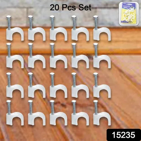 Wire Wall Clips Plastic Cable Clips Round Wire Pins With Steel Nail (20 Pcs Set) - Zidbik