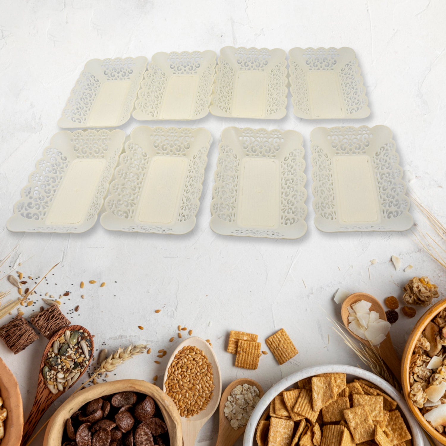 10033 Rectangle Plastic Dinner Plate Snacks  Breakfast Restaurant Serving Trays Home School Coffee Hotel Kitchen Office (8 Pcs Set) - Zidbik