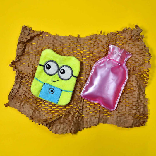 6507 Minions Hot Water Bag with Cover for Pain Relief, Neck & Shoulder Comfort, Menstrual Cramps, and Hand & Feet Warmer