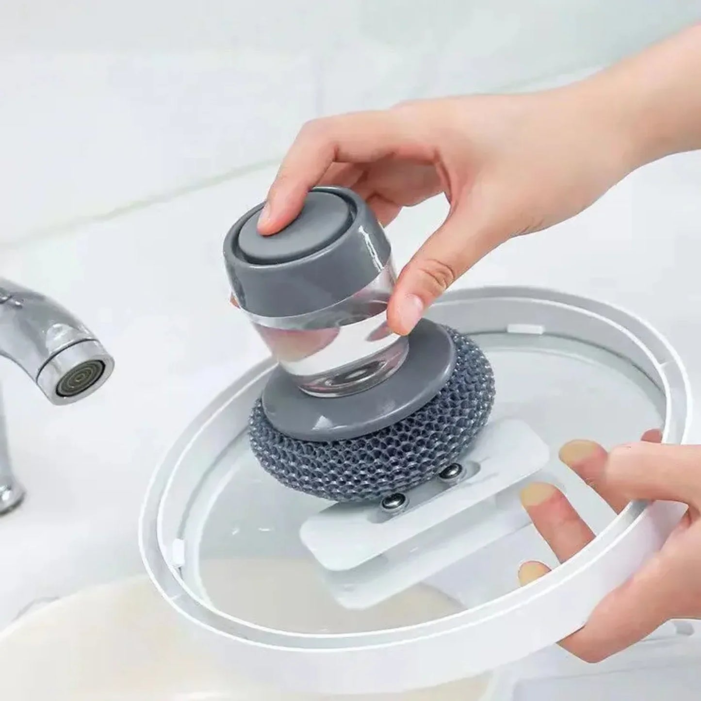 4921 Soap Dispensing Palm Brush Washing Liquid Dish Brush Soap Pot Utensils With Dispenser Cleaning - Zidbik