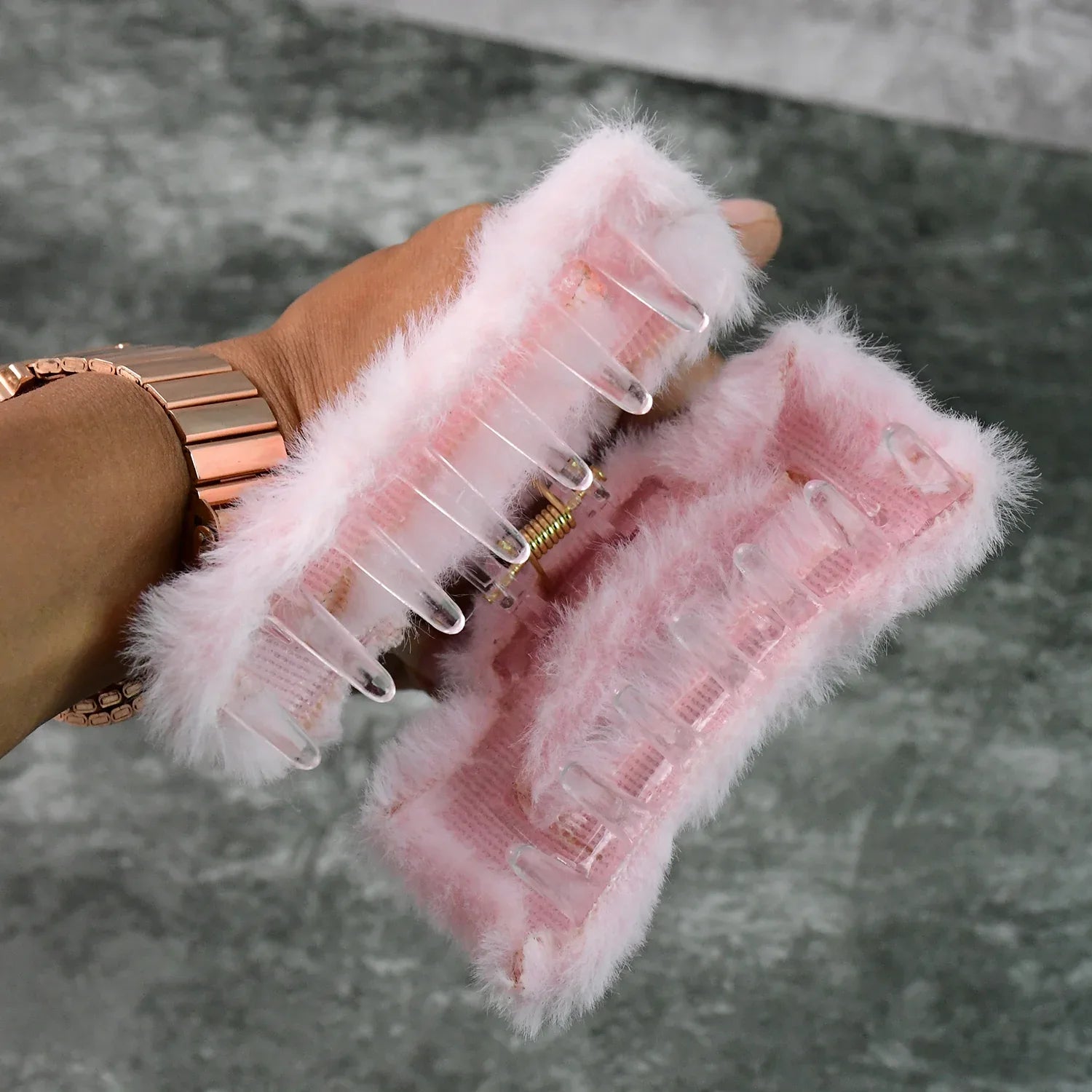 Big-size Soft Faux Fur Hair Claw Clips (12 Pc) - Zidbik