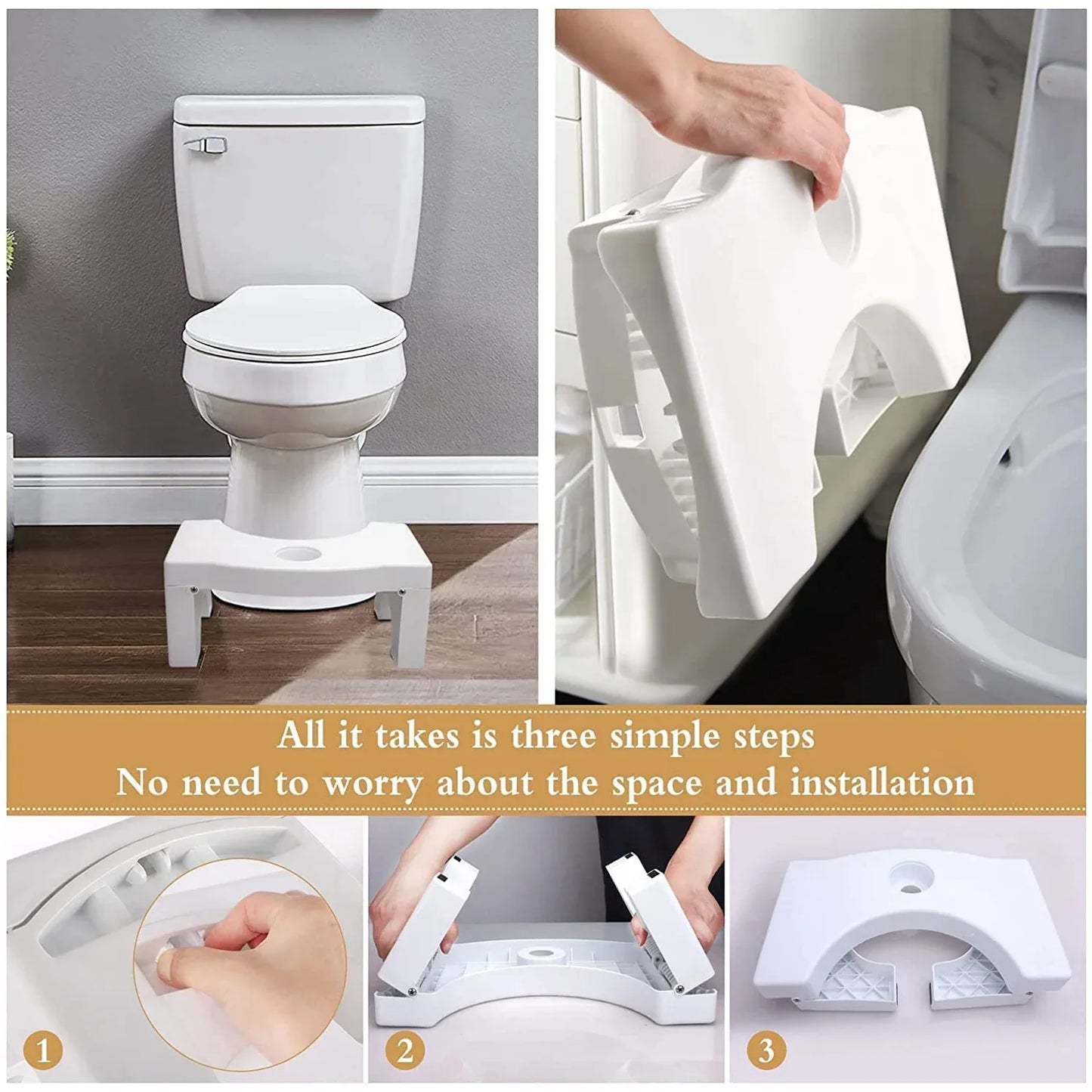 6005a Plastic Non-slip Folding Toilet Squat Stool - White Color - Zidbik