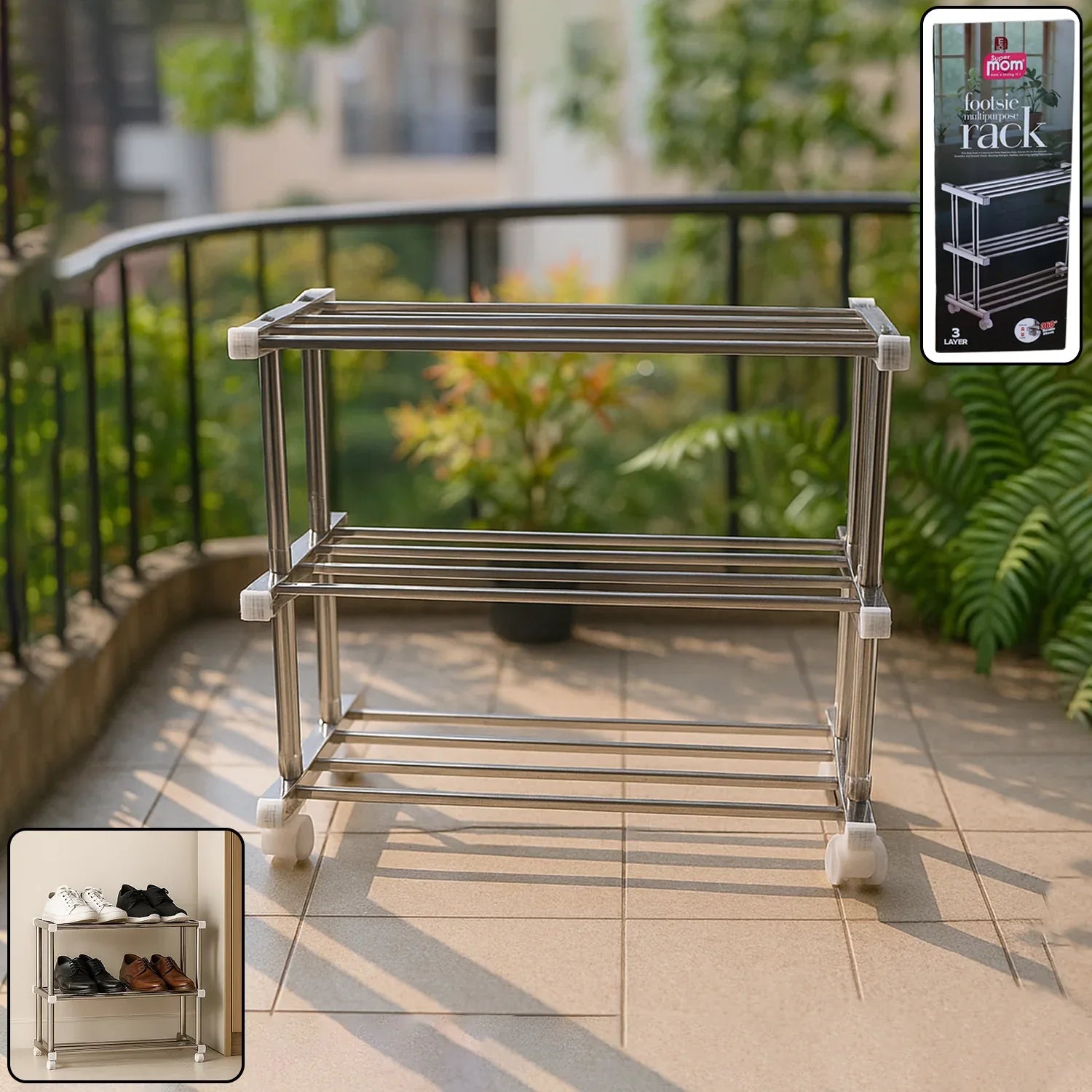 Supermom Stainless Steel Multipurpose Shoe Storage Rack - (1 Pc) - Zidbik