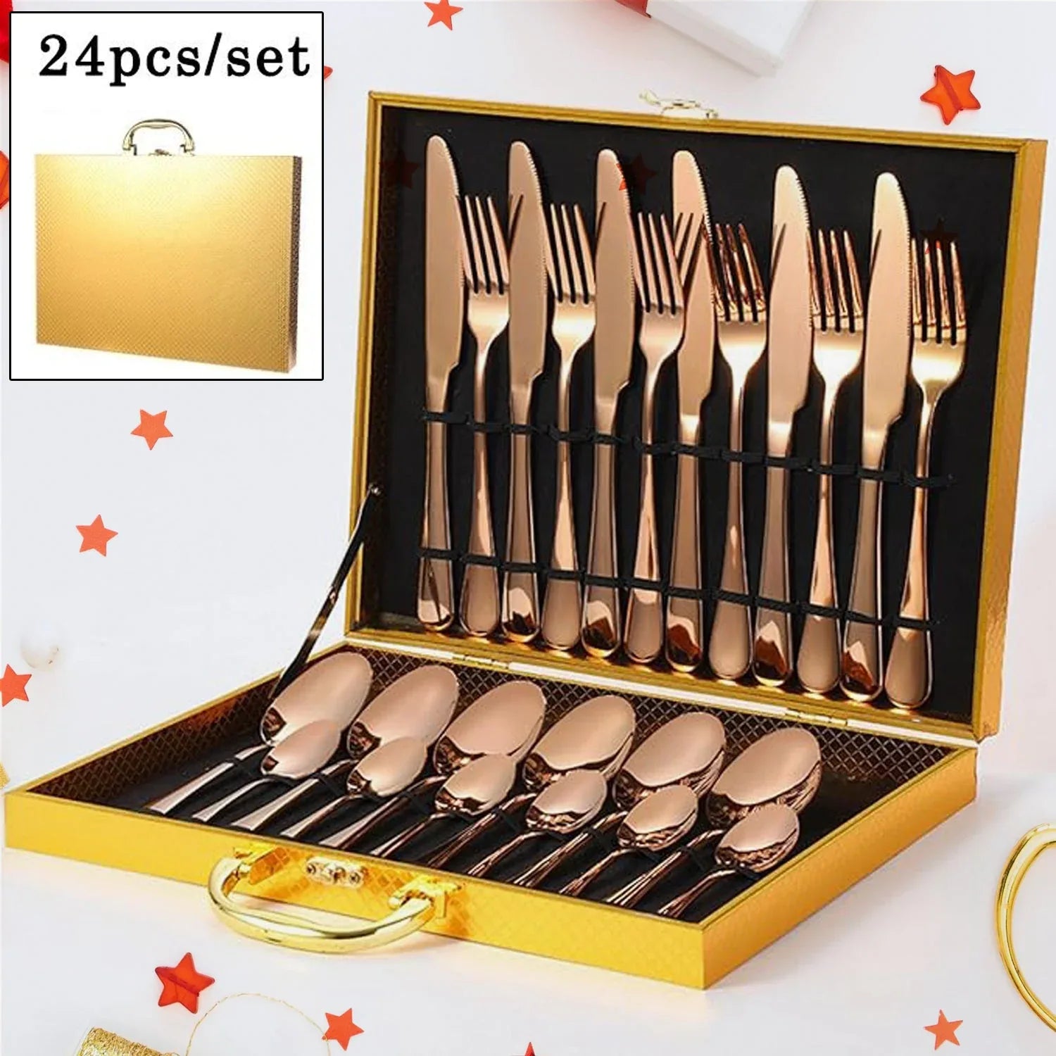 Kitchen Tableware Flatware Sets Kitchen Forks Spoons With Gift Box (24 Pcs Set) - Zidbik