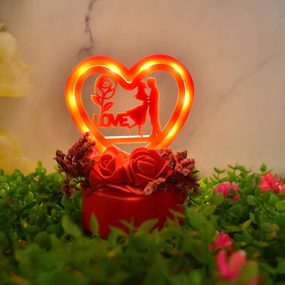 Romantic Heart-shaped Love Couple Decorative Showpiece With Rose Base (1 Pc) - Zidbik