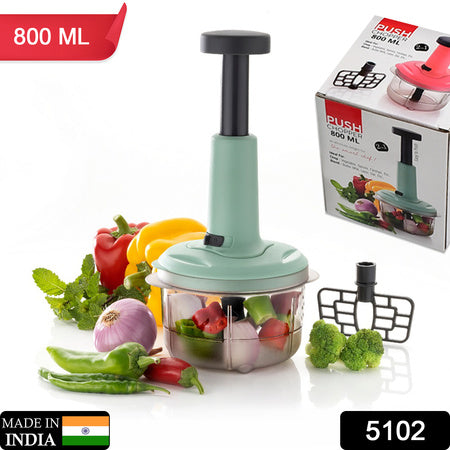 5102 2in1 Push Chopper 800ml Stainless Steel Blade Quick  Powerful Manual Hand Held Food Chopper To Chop  Cut Fruits Vegetables Herbs Onions For Salsa Salad - Zidbik