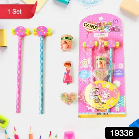 Fun Candy Design Pencil Set With Accessories Set (1 Set ) - Zidbik