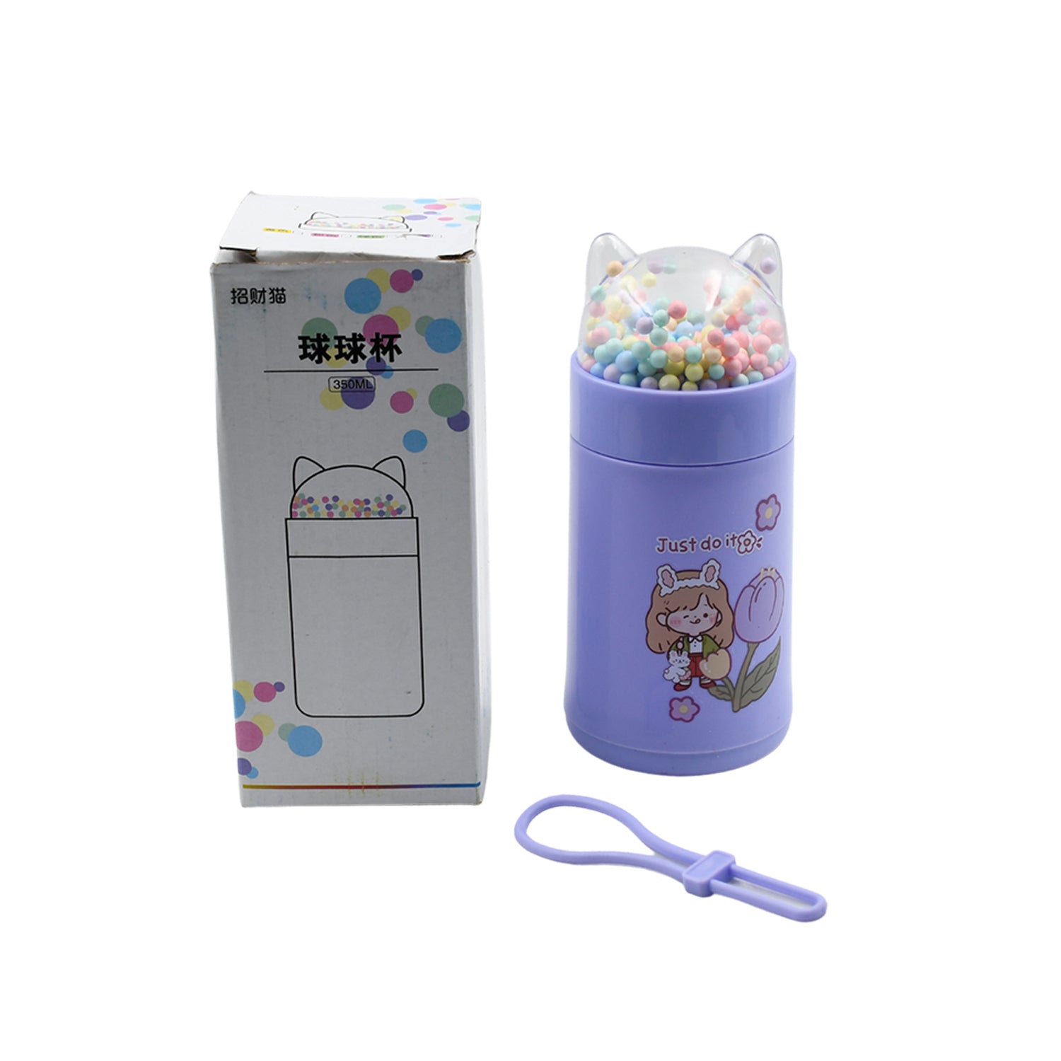 6953 Girl Glass Water Bottle For School With Kid Sparkle Strap Cat Lid Sequins Glitter Glass Cup Birthday Gift Children 350ml (Moq - 80 Pc) - Zidbik