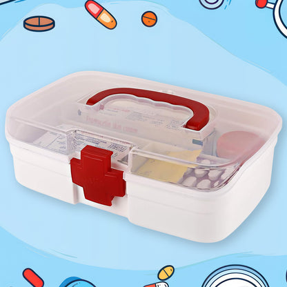 12980 3 Compartment Medical Box 1 Piece Indoor Outdoor Medical Utility Medicine Storage Box Detachable Tray Medical Box Multi Purpose Regular Medicine First Aid Box With Handle Transparent Lid  Color Box - Zidbik