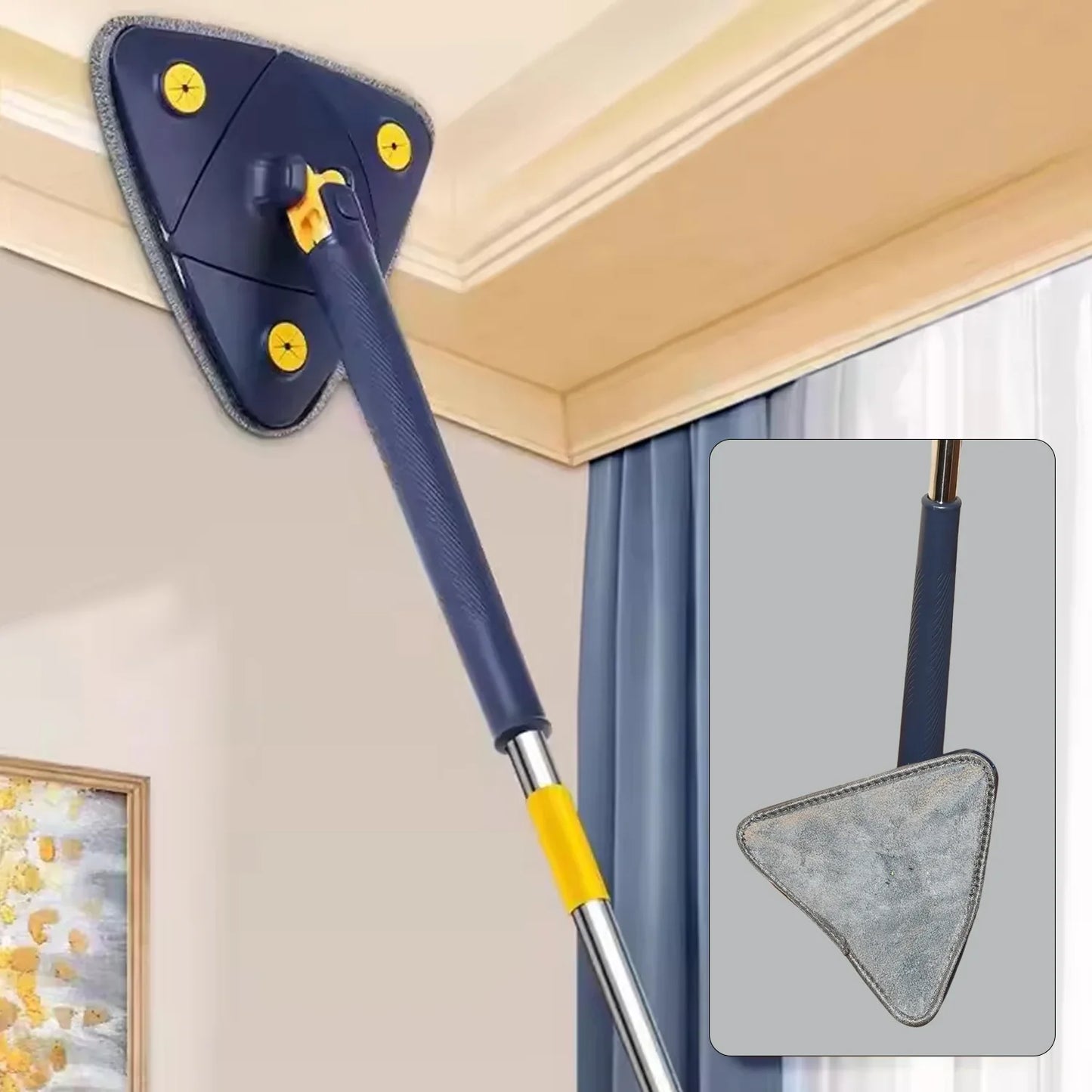 7725 Rotatable Adjustable Triangle Cleaning Mop Triangle Mop With Stainless Steel Long Handle Push-pull Squeezing Cleaning Mop Dry Wet Mop For Floor Windows (1 Pc) - Zidbik