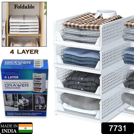 7731 Clothes Organizer 4 Layer Drawer For Wardrobe Cupboard Organizer For Clothes Foldable And Stackable Closet Organizer Drawer Organizer For Clothes Multi Purpose Plastic Drawer - Zidbik
