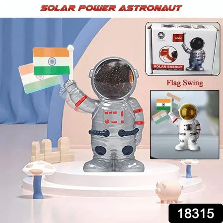 Solar Power Astronaut Ornament Moving Hand With Indian Flag (1 Pc) - Zidbik